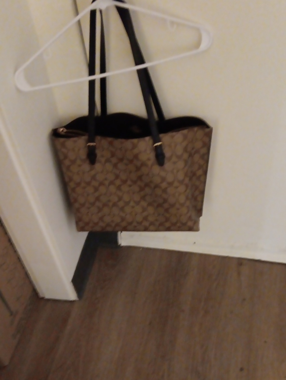 Coach Brown Signature Canvas Tote with Black Straps